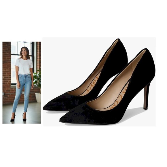 Sam Edelman Women's Hazel Black Suede Pointed Toe Pumps Size 10 Wide New - Picture 1 of 12